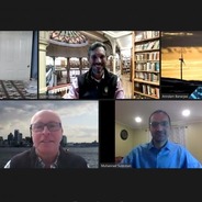 Dr. Jonkman (top left) with the OWHSF team, including Drs. Justin Jaworski (MEM), Arindam Banerjee (MEM), Richard Sause (CEE) &amp; Muhannad Suleiman (CEE).