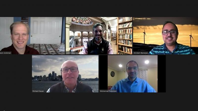 Dr. Jonkman (top left) with the OWHSF team, including Drs. Justin Jaworski (MEM), Arindam Banerjee (MEM), Richard Sause (CEE) & Muhannad Suleiman (CEE).